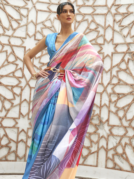 Saree Mall Women's Crepe Blue Digital Print Celebrity Saree With Blouse Piece-KLMKR232010