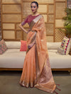 Saree Mall Women's Organza Peach Woven Design Designer Saree With Blouse Piece-KLON248002