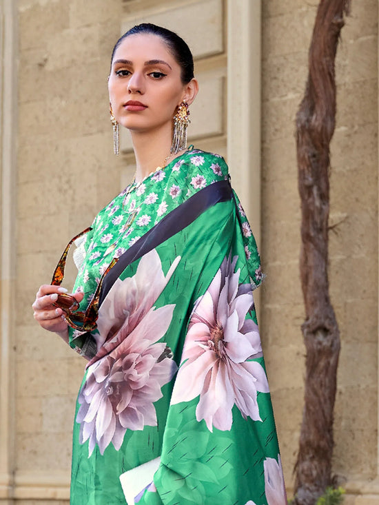 Saree Mall Women's Satin  Green Digital Print Designer Saree With Blouse Piece-KLORA332007