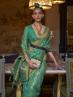 Saree Mall Women's  Blend Sea Green Woven Design Designer Saree With Blouse Piece-KLOSET294001