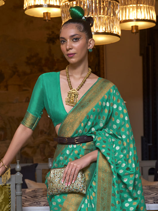 Saree Mall Women's  Blend Sea Green Woven Design Designer Saree With Blouse Piece-KLOSET294001