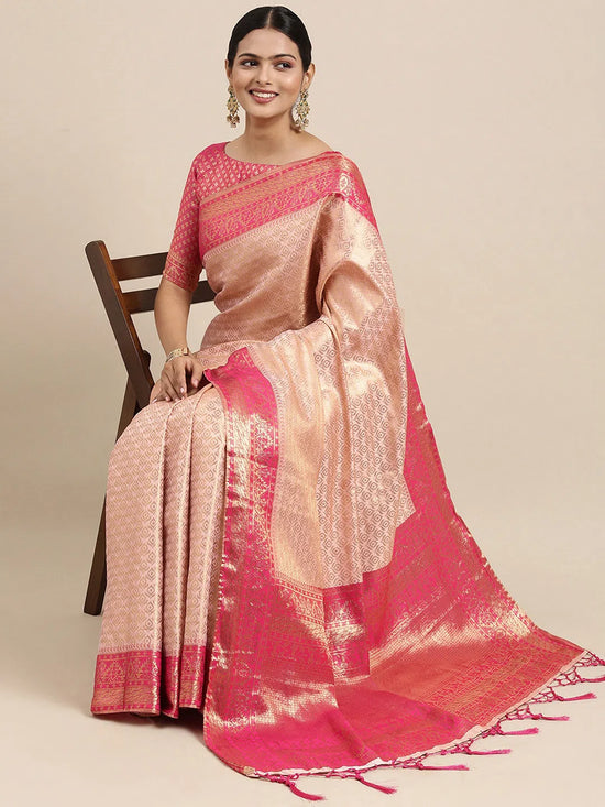 Saree Mall Women's  Blend Pink Woven Design Celebrity Saree With Blouse Piece-KLPI199006