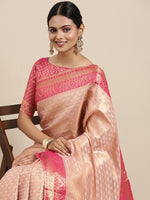 Saree Mall Women's  Blend Pink Woven Design Celebrity Saree With Blouse Piece-KLPI199006