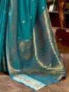 Saree Mall Women's  Blend Teal Blue Woven Design Handloom Saree With Blouse Piece-KLVI223004