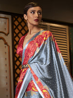 Saree Mall Women's Crepe Grey Printed Celebrity Saree With Blouse Piece-KLZE246007