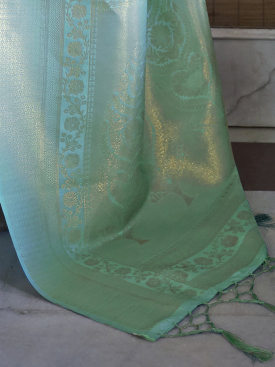 Saree Mall Women's  Blend Sea Green Woven Design Handloom Saree With Blouse Piece-KMBHP236006