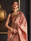 Saree Mall Women's  Blend Peach Woven Design Designer Saree With Blouse Piece-KMIYA326004