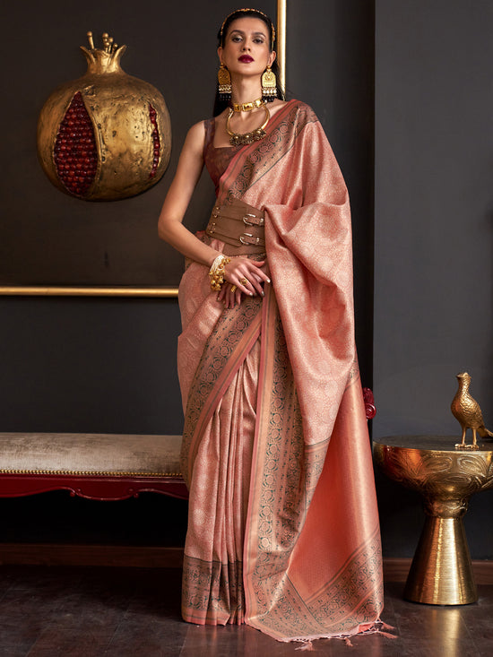 Saree Mall Women's  Blend Peach Woven Design Designer Saree With Blouse Piece-KMIYA326004