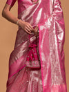 Saree Mall Women's Kanjeevaram  Pink Woven Design Designer Saree With Blouse Piece-KNJPURM358001