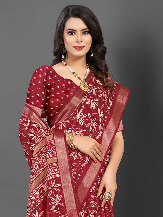 Saree Mall Women's  Blend Maroon Printed Designer Saree With Blouse Piece-KNKAVTI11A