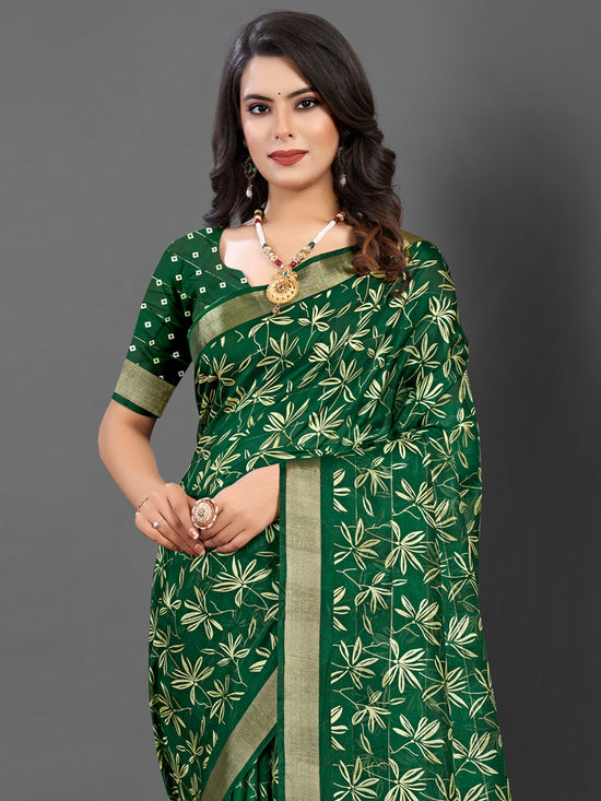 Saree Mall Women's  Blend Green Printed Designer Saree With Blouse Piece-KNKAVTI11B