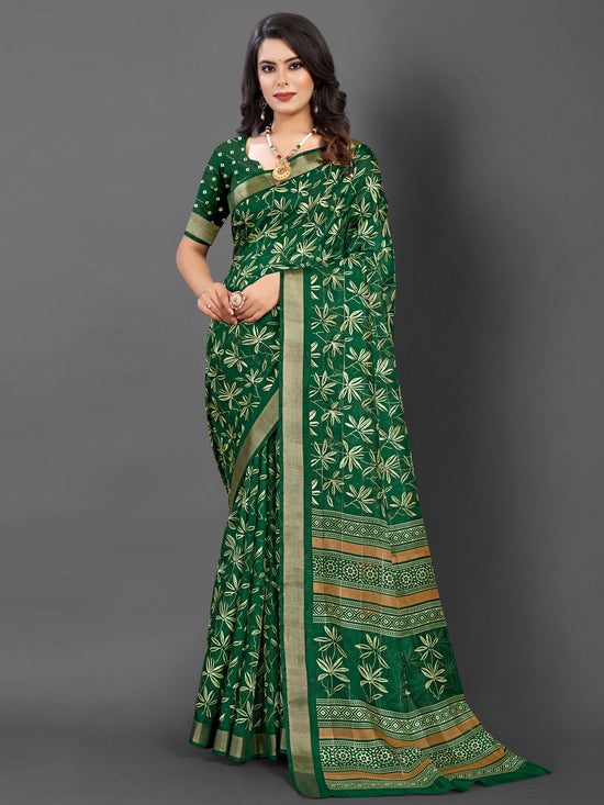 Saree Mall Women's  Blend Green Printed Designer Saree With Blouse Piece-KNKAVTI11B