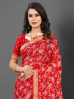 Saree Mall Women's  Blend Red Printed Designer Saree With Blouse Piece-KNKAVTI11C