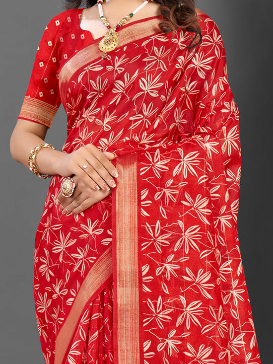 Saree Mall Women's  Blend Red Printed Designer Saree With Blouse Piece-KNKAVTI11C