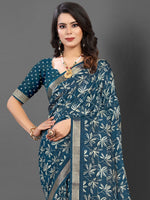 Saree Mall Women's  Blend Teal Blue Printed Designer Saree With Blouse Piece-KNKAVTI11E