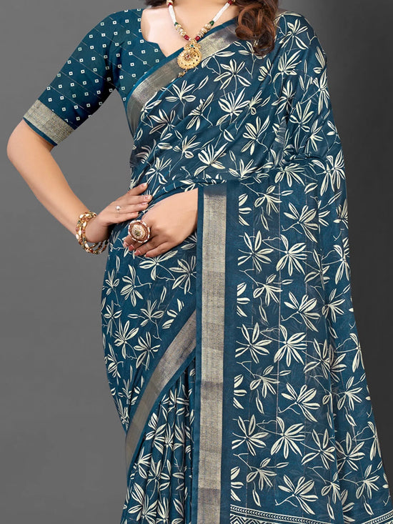 Saree Mall Women's  Blend Teal Blue Printed Designer Saree With Blouse Piece-KNKAVTI11E