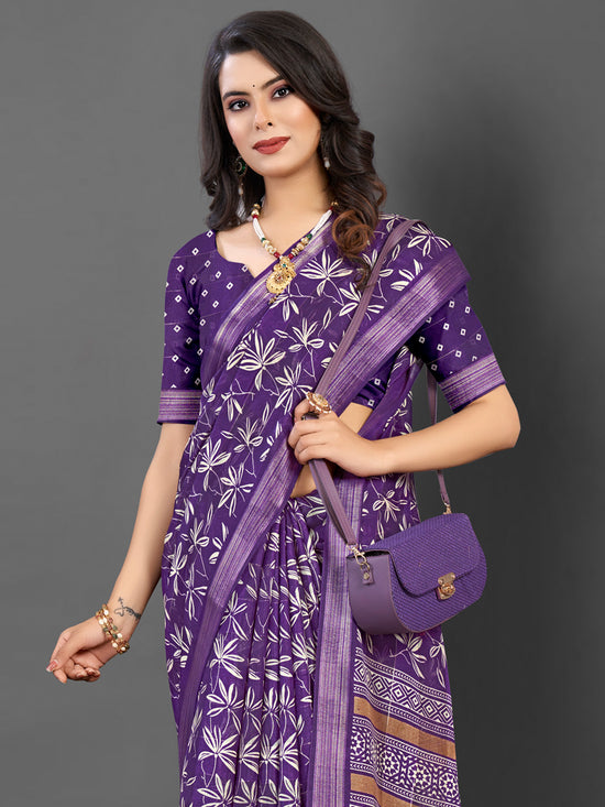 Saree Mall Women's  Blend Purple Printed Designer Saree With Blouse Piece-KNKAVTI11G