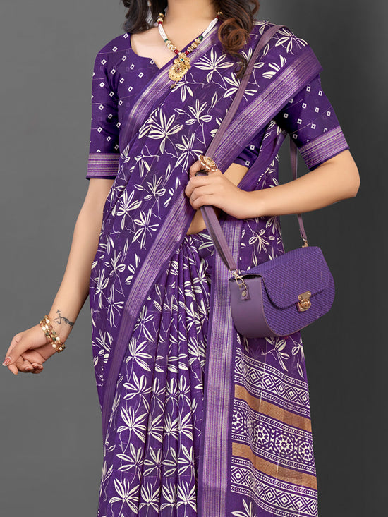 Saree Mall Women's  Blend Purple Printed Designer Saree With Blouse Piece-KNKAVTI11G