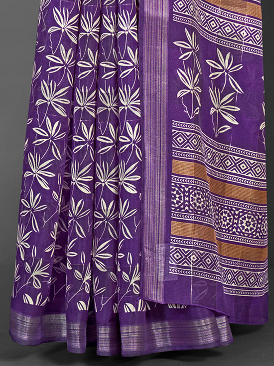 Saree Mall Women's  Blend Purple Printed Designer Saree With Blouse Piece-KNKAVTI11G