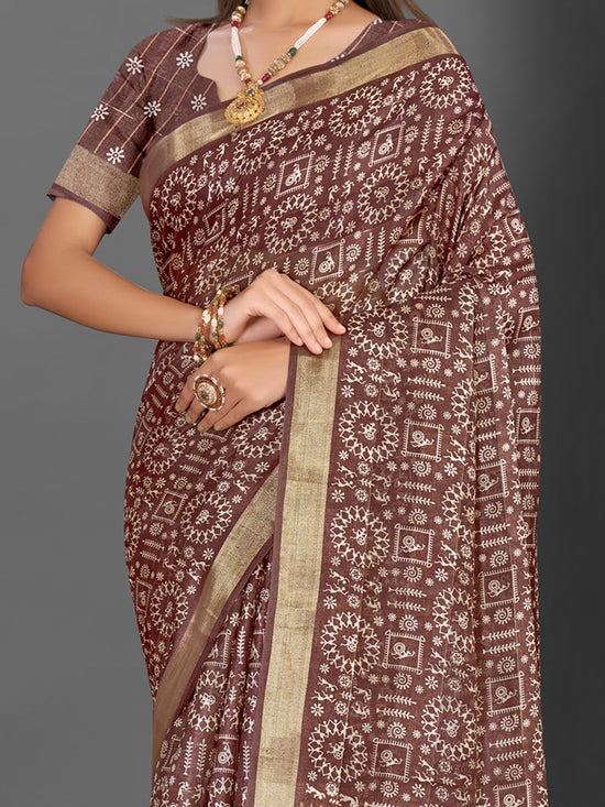 Saree Mall Women's  Blend Brown Printed Designer Saree With Blouse Piece-KNKAVTI15B