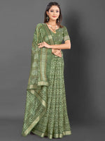 Saree Mall Women's  Blend Olive Printed Designer Saree With Blouse Piece-KNKAVTI15C