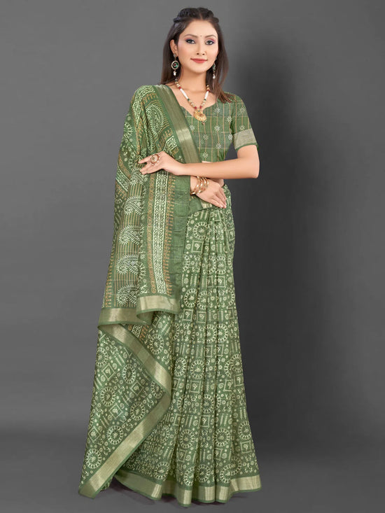 Saree Mall Women's  Blend Olive Printed Designer Saree With Blouse Piece-KNKAVTI15C