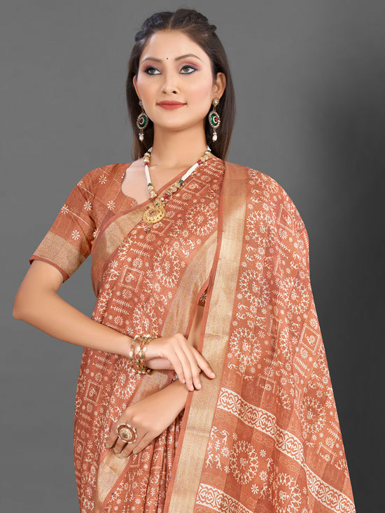 Saree Mall Women's  Blend Peach Printed Designer Saree With Blouse Piece-KNKAVTI15D