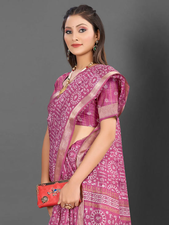 Saree Mall Women's  Blend Mauve Printed Designer Saree With Blouse Piece-KNKAVTI15E