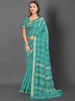 Saree Mall Women's  Blend Blue Printed Designer Saree With Blouse Piece-KNKAVTI15G