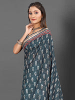 Saree Mall Women's  Blend Grey Printed Designer Saree With Blouse Piece-KNKAVTI17B