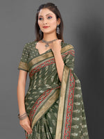 Saree Mall Women's  Blend Olive Printed Designer Saree With Blouse Piece-KNKAVTI17C