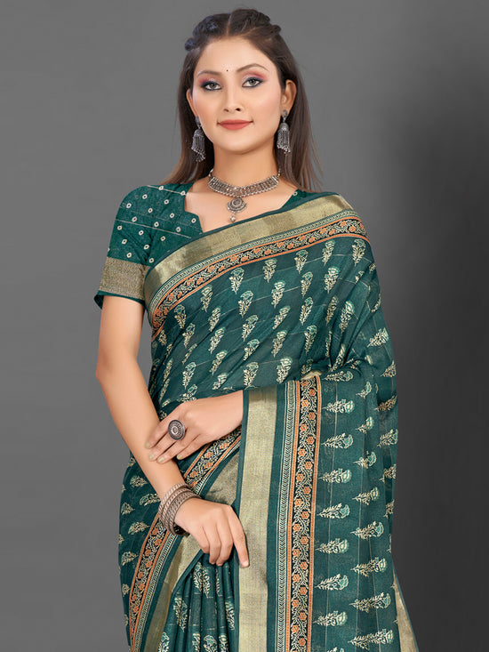 Saree Mall Women's  Blend Teal Green Printed Designer Saree With Blouse Piece-KNKAVTI17D