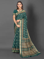 Saree Mall Women's  Blend Teal Green Printed Designer Saree With Blouse Piece-KNKAVTI17D