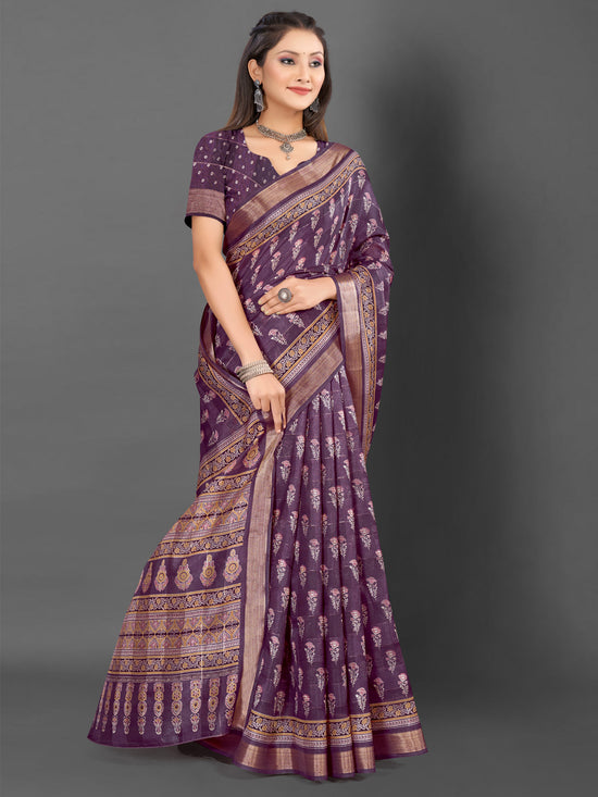 Saree Mall Women's  Blend Burgundy Printed Designer Saree With Blouse Piece-KNKAVTI17E