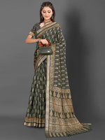 Saree Mall Women's  Blend Olive Printed Designer Saree With Blouse Piece-KNKAVTI17F