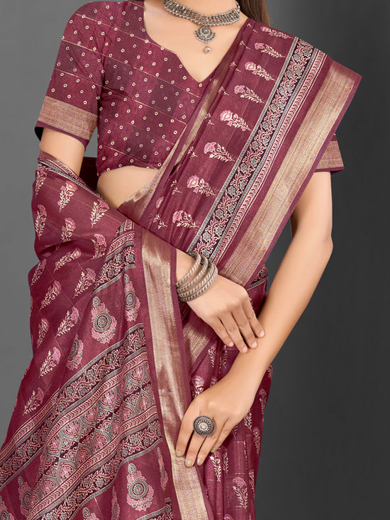 Saree Mall Women's  Blend Magenta Printed Designer Saree With Blouse Piece-KNKAVTI17G