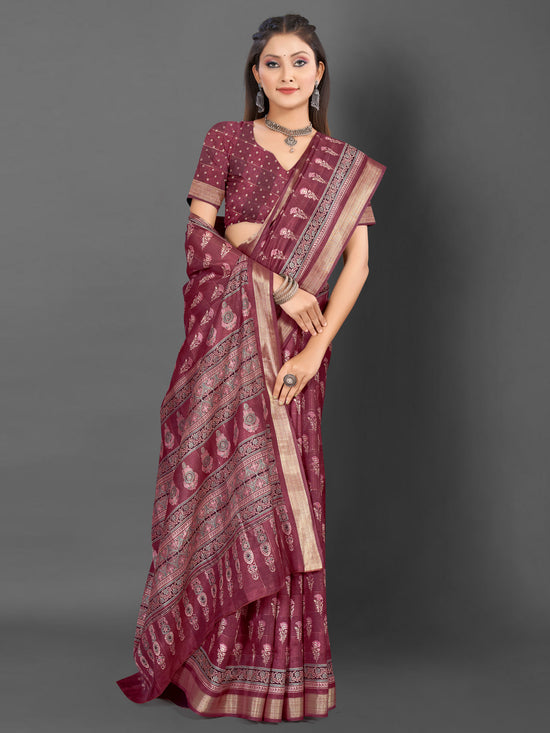 Saree Mall Women's  Blend Magenta Printed Designer Saree With Blouse Piece-KNKAVTI17G