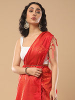 Saree Mall Women's  Blend Red Woven Design Handloom Saree With Blouse Piece-KNMNI2004