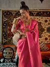 Saree Mall Women's  Blend Pink Woven Design Handloom Saree With Blouse Piece-KNMNI2010