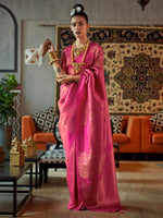 Saree Mall Women's  Blend Pink Woven Design Handloom Saree With Blouse Piece-KNMNI2010