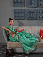 Saree Mall Women's  Blend Sea Green Woven Design Designer Saree With Blouse Piece-KNSHIT304002