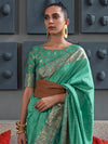 Saree Mall Women's  Blend Sea Green Woven Design Designer Saree With Blouse Piece-KNSHIT304002