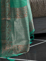 Saree Mall Women's  Blend Sea Green Woven Design Designer Saree With Blouse Piece-KNSHIT304002