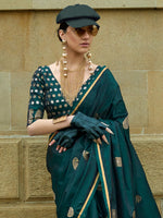 Saree Mall Women's Satin  Green Woven Design Designer Saree With Blouse Piece-KNTKLS382006