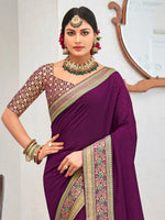 Saree Mall Women's Vichitra  Purple Embellished Designer Saree With Blouse Piece-KNTRA30137