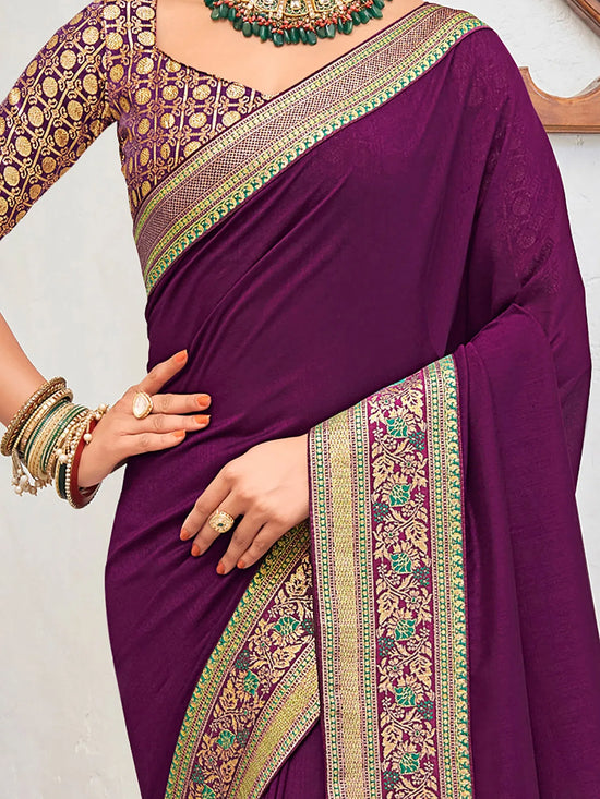 Saree Mall Women's Vichitra  Purple Embellished Designer Saree With Blouse Piece-KNTRA30137