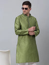 Men's Olive Green Collar Embroidered Kurta.-KO-5002Olive