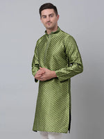 Men's Olive Green Collar Embroidered Kurta.-KO-5002Olive