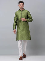 Men's Olive Green Collar Embroidered Kurta.-KO-5002Olive