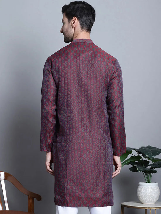 Men Maroon Woven Design Kurtas-KO-5003Maroon